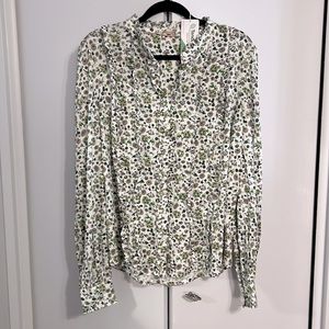 Tencel Boden White Floral Blouse w Ruffles